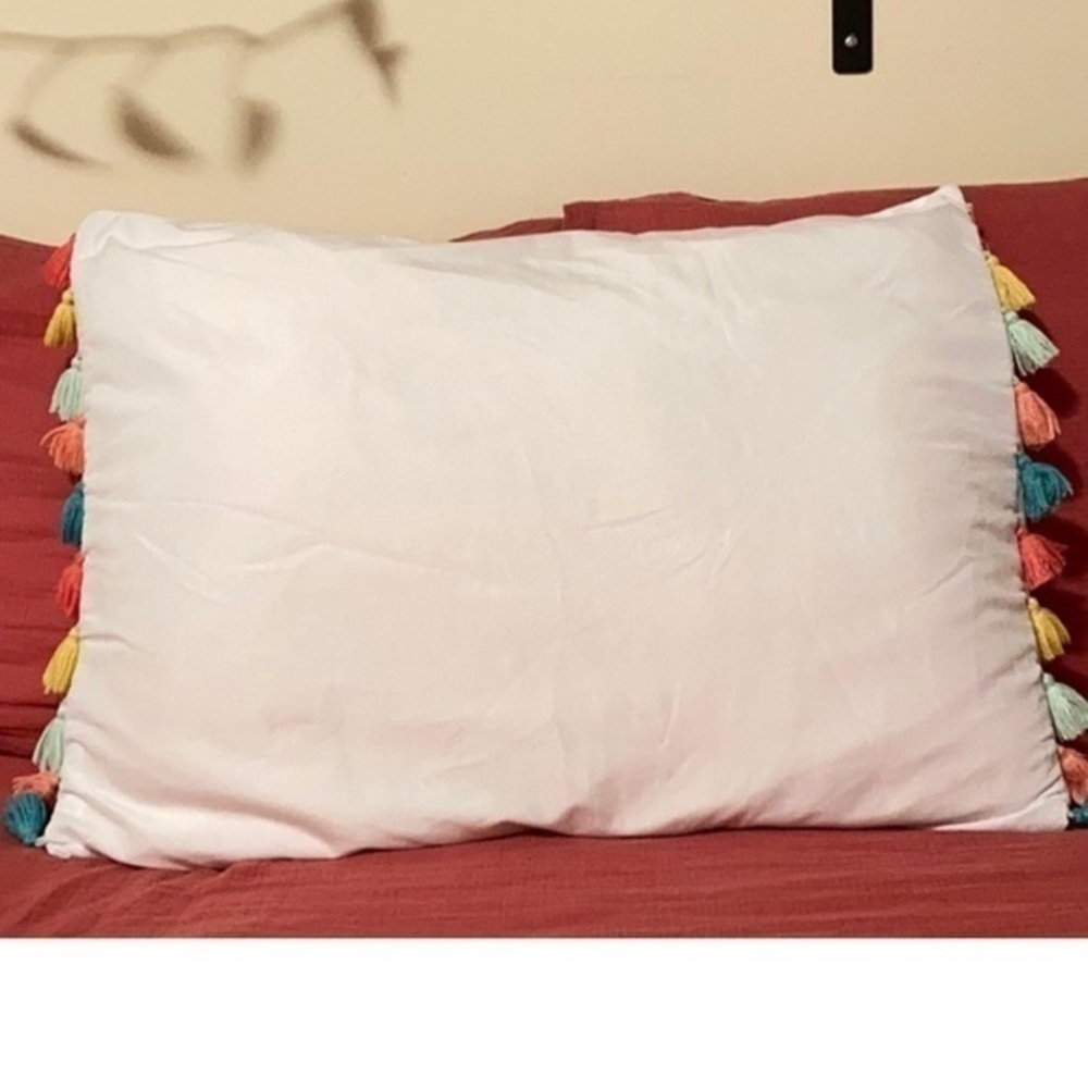Pottery Barn Kids‎ Tassel pillow case twin size white with multi color tassel